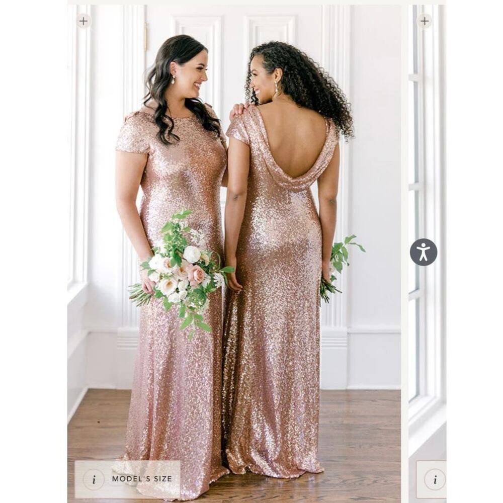 Revelry Gown Chloe Sequin Rose Gold Size 2 Petite Maxi Bridesmaid Prom Black Tie